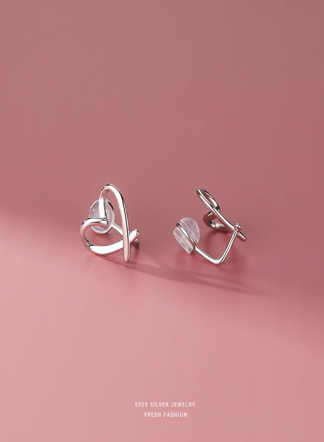 Izpack Cute Heart Clip On Earrings for Women 925 Sterling Silver Hollow Love Hearted Non Piercing Clip Earring Huggie Hoops Cuffs Minimalist Birthday Valentine's Day Jewelry Christmas Gifts - Image 3